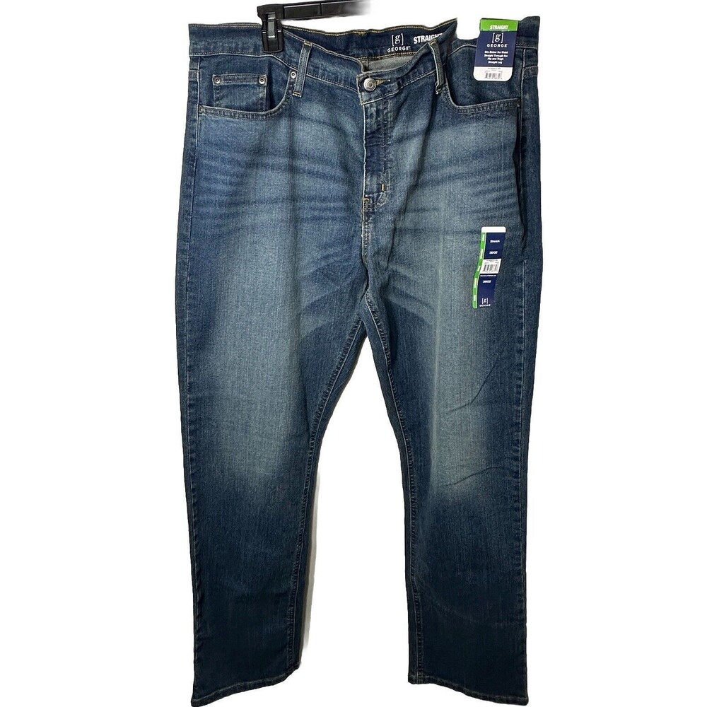George Jeans Men's Size 38x32(Tag) Straight Fit Blue Cotton Blend Denim Stretch